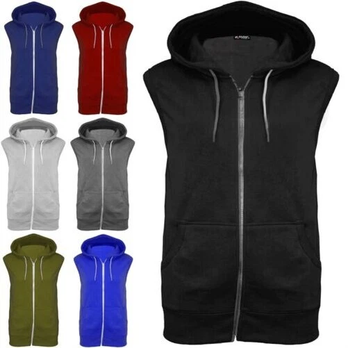 Da Uomo senza Maniche Zip Gilet Felpa con Cappuccio Leggero Cappuccio Maglia