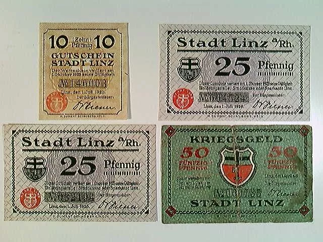 Notgeld, Linz a. Rh., 1x 10, 2x 25 und 1x 50 Pfennig, 1919/1920