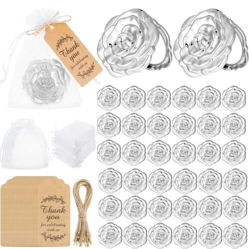 36 Set Rose Compact Mirrors Bulk Wedding Party Favors Including Rose Shape