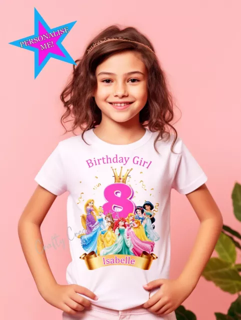 T-shirt compleanno principessa personalizzata top qualsiasi numero età regalo bambini