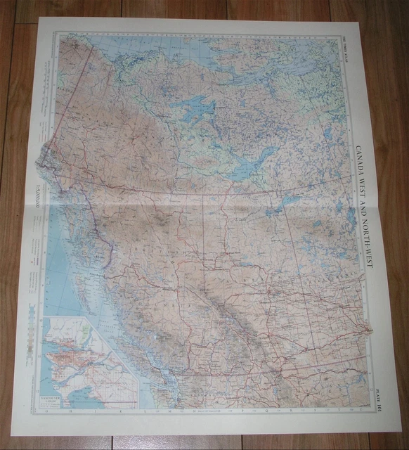 1957 VINTAGE MAP Of British Columbia Alberta Northwest Ter. / Scale 1: ...