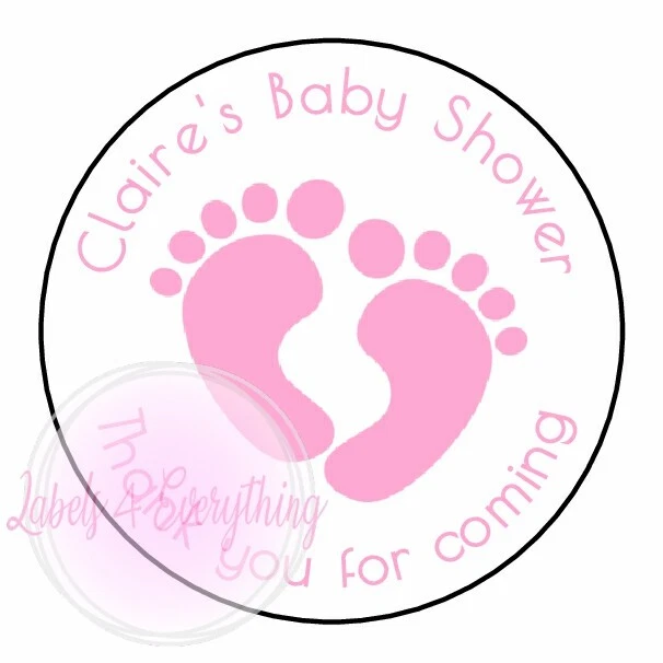 Personalised Baby Shower Pink Feet Thank You Sticker Party Sweet Cone Gift Label
