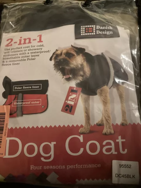 Dog Coat 2 in 1 Waterproof Outer Shell, Polar Fleece Removable Liner Black 18”