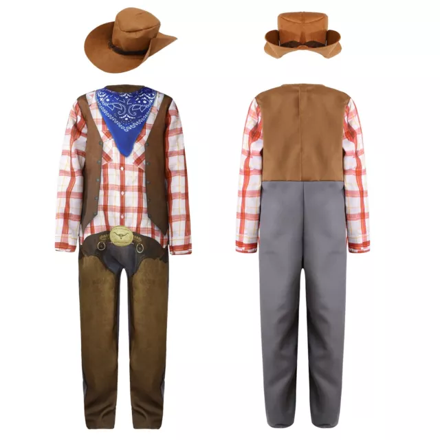 Kids Dress Up Costume Cowboy Costume Carnival Bodysuit And Hat 2Pcs Jumpsuit