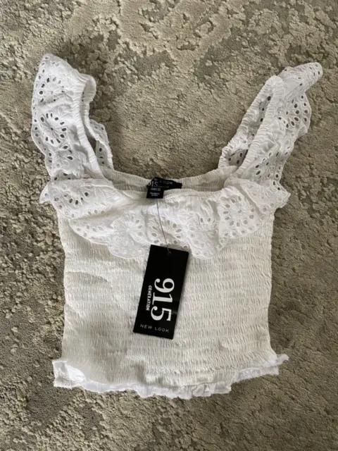 Girls Newlook 915 White Frill Top, Age 10 Years, BNWT