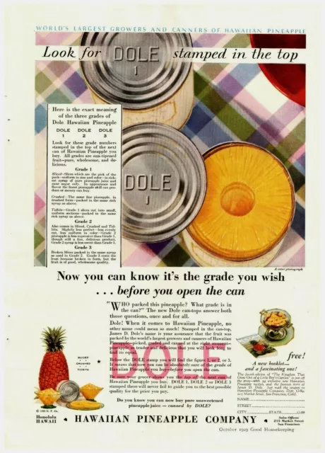 1929 Dole Canned Pineapple Vintage Print Ad Hawaiian Pineapple Company
