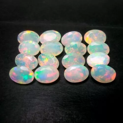 5x7 MM AAA Blanc Base Arc en Ciel Feu à Facettes Naturel Éthiopien Opale Ovale 5