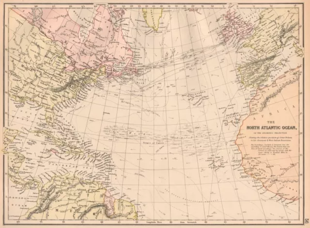 NORTH ATLANTIC OCEAN. Telegraph cables/dates. Ocean currents/velocities 1882 map