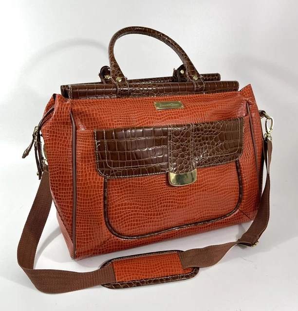 Samantha Brown Carry On Orange Camel Weekender Croc Embossed