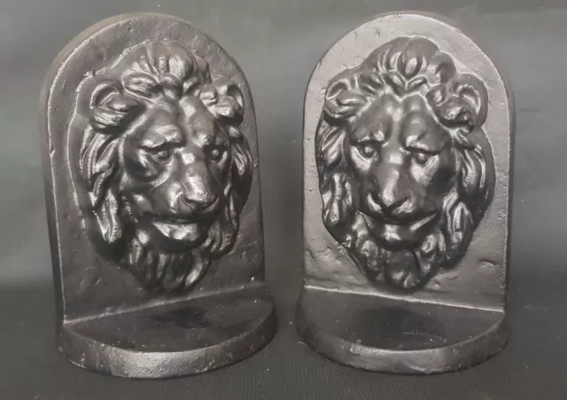 Antique Victorian Cast Iron Heavy Lion Head Bookends Door Stops Interior Design