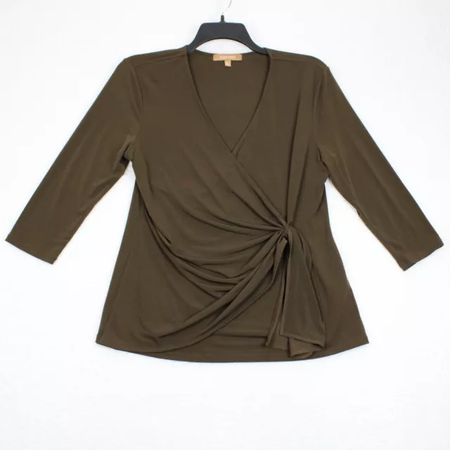 Ellen Tracy Stretch Knit Wrap Blouse Women's Large Solid Brown