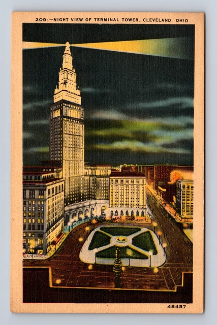 Cleveland OH- Ohio, Aerial Night View Of Terminal Tower, Vintage Postcard