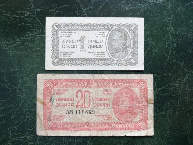 YUGOSLAVIA 1 20 Dinara Banknote 1944 Partisan
