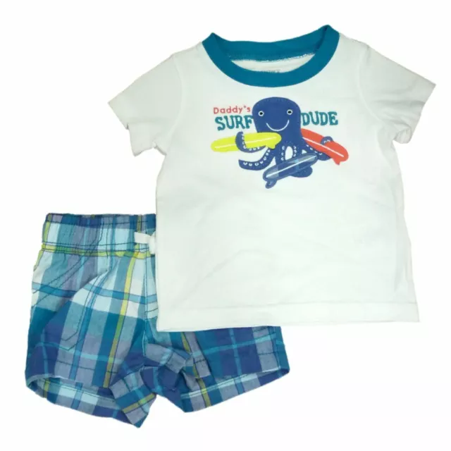 Carters Infant Boys 2 Piece Blue Daddys Surf Dude Octopus T-Shirt Shorts Set