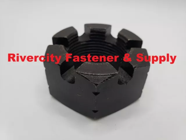 (1) 1-3/8-12 Slotted Hex Castle Nut Grade 8 Lock Nut 1-3/8x12 Black Nut 1.375-12