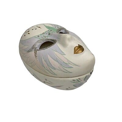 Vintage Berco Clay Ceramic Painted Masquerade Mask Trinket Dish Pastels Crane
