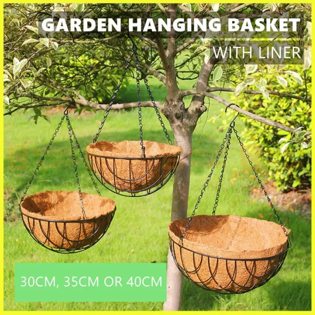 Garden Hanging Basket With Liner & Chain Flower Plant Pots Planters Baskets Coir