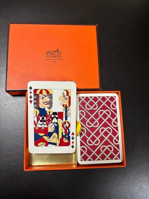 HERMES PORTE JEUX De Cartes À Jouer Cuir Havane Surpiqué Laiton