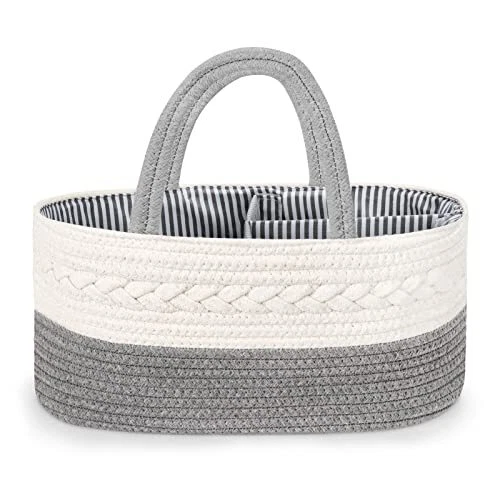 Diaper Caddy Organizer for Baby Boy- Cotton Rope Diaper Caddy, Diaper