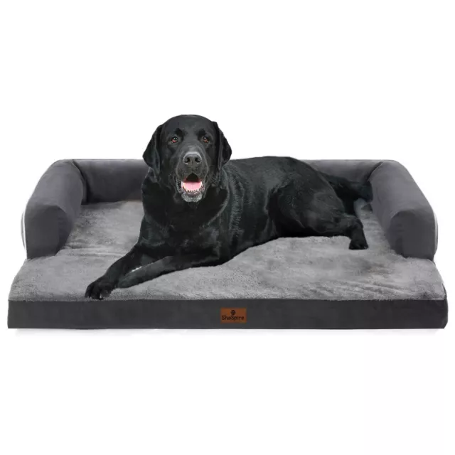SheSpire Drak Gray Orthopedic Dog Bed Memory Foam Bolster Pet Sofa for XL Dog
