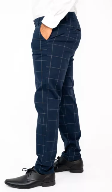 Men's Plaid Slim Fit Chino Flat-Front Pants 2