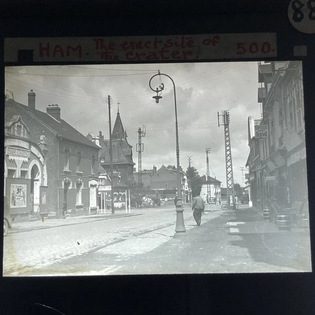 WW1 ANTIQUE Magic Lantern Slide Ham Site Of Crater Blast Glass War Photo Old