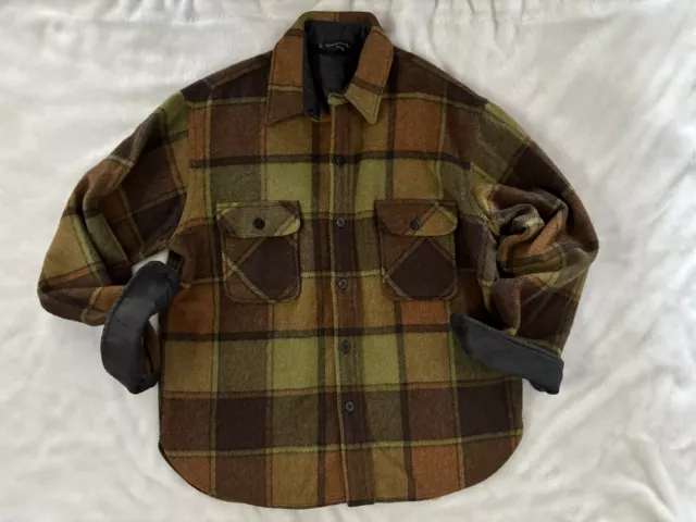Plaid Wool Flannel Shirt Jacket Towncraft Penneys Large Mens Vintage 60’s 70’s