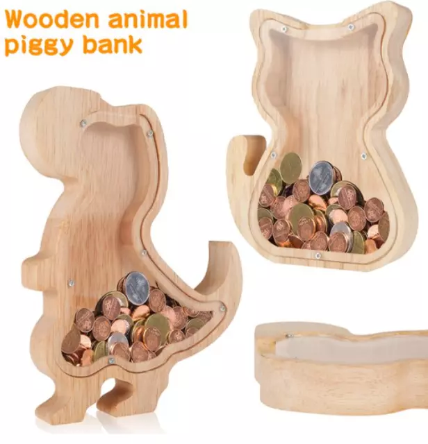 Personalized Wooden Animal Piggy Bank Toy Animal Shaped Money Saver Box Coins