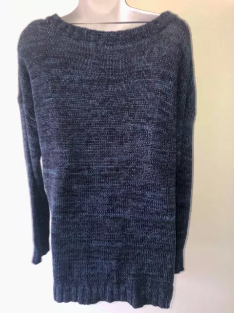 ROXY womens M - Heathered DARK Blue Cable Knit cotton blend SWEATER 3