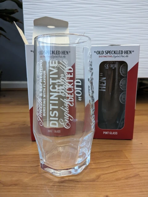 2 x Old Speckled Hen Pale Ale One Pint Glass Embossed Gift Box BRAND NEW Gift