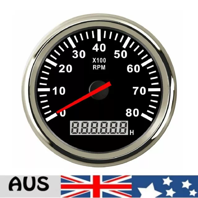 85mm Tachometer Tacho Meter Gauge LCD Hourmeter 12V/24V 8000 RPM For Car Boat