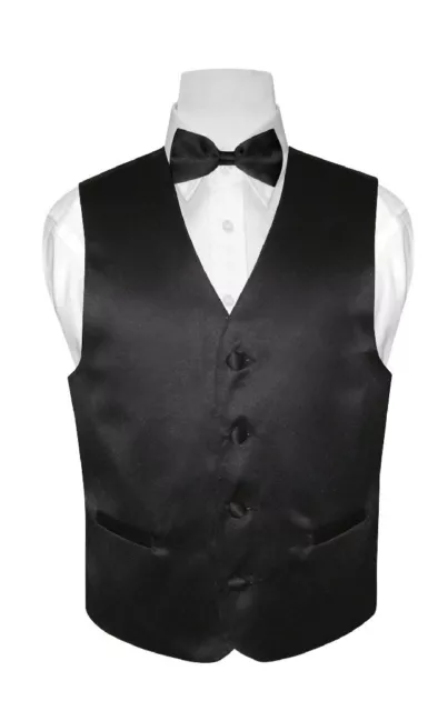 BOY'S Dress Vest & BOW TIE Solid BLACK Color Boys BowTie Set for Suit or Tuxedo