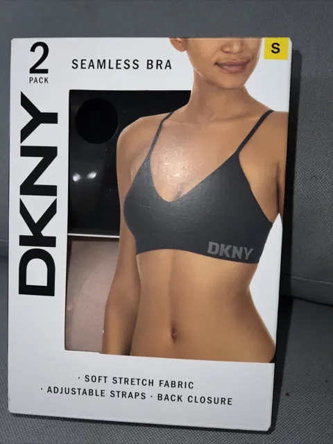 2Pack DKNY Women Seamless Soft Stretch Rib Bralette Bra 36C Black &Plum  Wireless