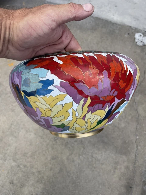 Maitland Smith Cloisonné Bowl Large 12x7 Vintage Mint Brass BoHo Decor
