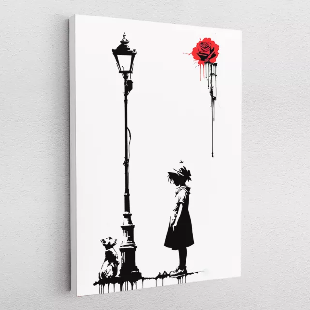 Leinwandbild Poster Acryl Glas Pop-Art Banksy Katze Mädchen Rose Graffiti Deko