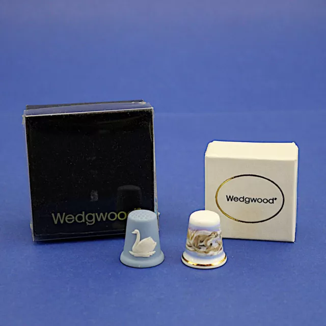 Two Wedgwood Thimbles - Bone China Otter & Jasperware Swan BOXED