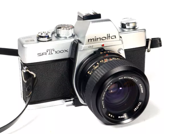 Minolta SRT100X 35mm Film Camera + Vivitar 35mm f2.8 Lens, Clean, Good & Tested