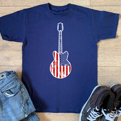 BANDIERA USA Chitarra T-shirt Music Festival Union Jack chitarrista AMERICA Elettrico Top