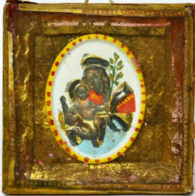 Klosterarbeit Medaillon handbemalt Silberfolie 1830 / 1850 Madonna mit Kind