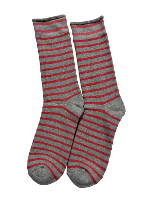 Womens Explorer Lightweight Cotton Crew Ladies Socks Grey/Pink Stripes 3