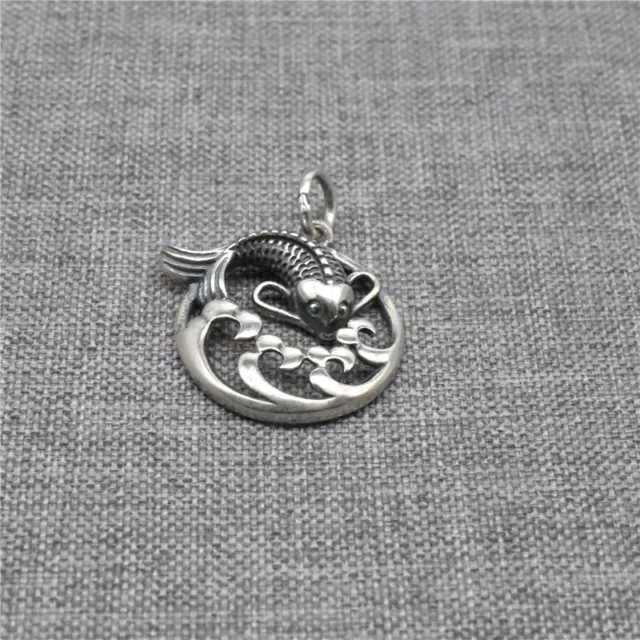 Sterling Silver Circle Fish Charm Pendant 3D 925 Silver for Bracelet Necklace