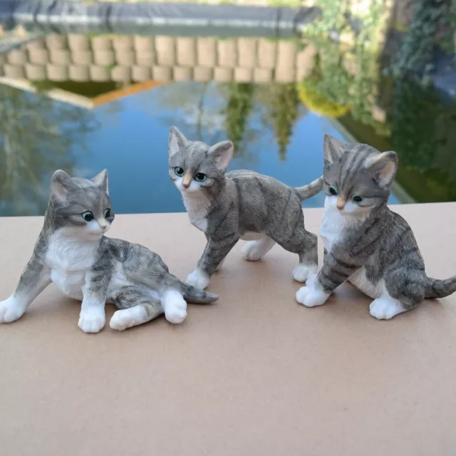 Katzen 3er Set Kater  Mieze Tierfigur Figuren Dekofigur Kitten Miau Cat