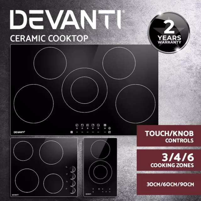 Devanti Ceramic Cooktop 90cm/60cm/30cm Electric Burner Stove Knob Touch Control