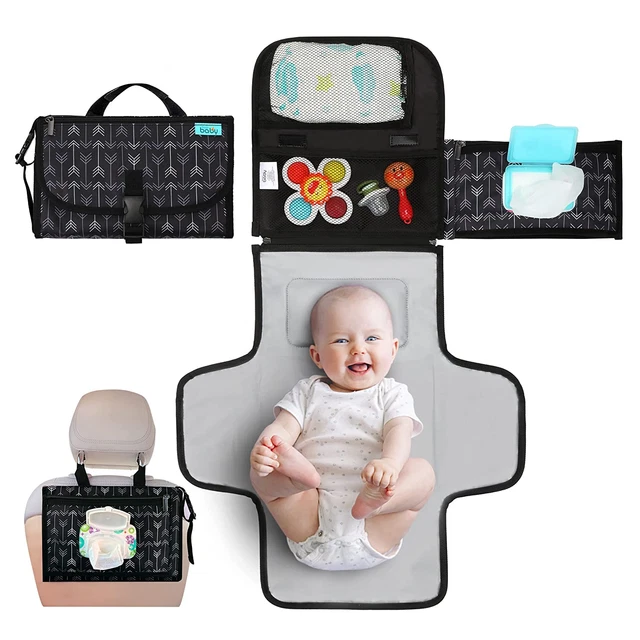 Portable Diaper Baby Changing Pad with Smart Wipes Pocket – Waterproof Travel Ch