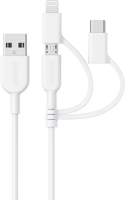 Anker Powerline II 3-in-1 Cable, Lightning/Type C/Micro USB Cable for iPhone NEW