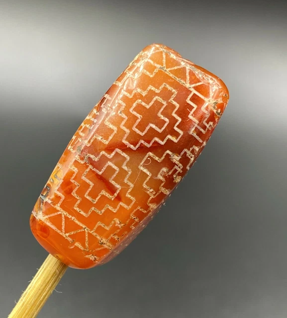 Old Ancient Indus Valley Antiquity Painted Etched Carnelian Jewelry Trade Bead