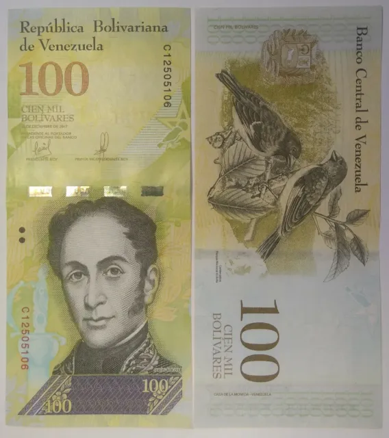5 pieces Venezuela 100000 Bolivares, 2017, P-100, aUNC banknotes / currency