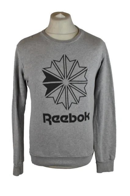 Reebok grauer Pullover mit Rundhalsausschnitt Größe XS Herrenpullover Retro Sportbekleidung Sweatshirt