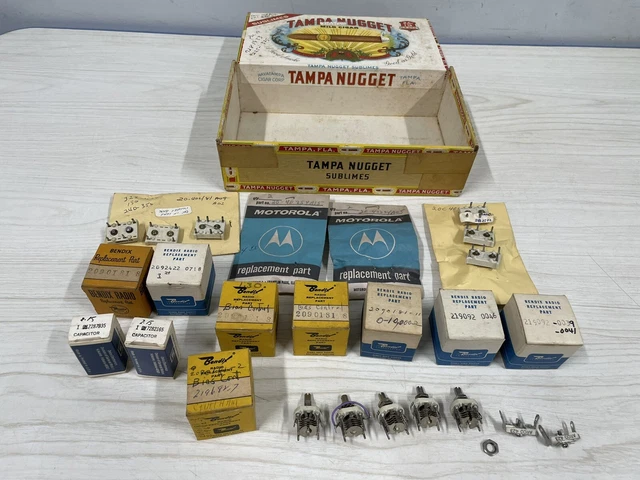 Lot Of Vintage Radio Parts -Capacitors, Bendix replacement parts, dials and More