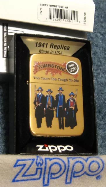 ZIPPO TOMBSTONE AZ 1941 Replica Lighter THE TOWN TOO TOUGH TO DIE 80813 Brass